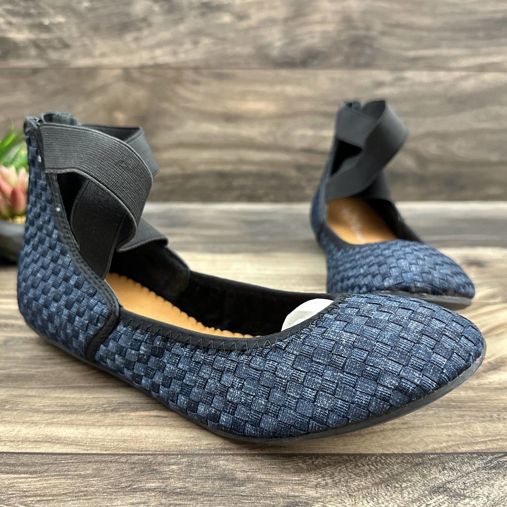 NIB Bernie Mev 39 7.5-8 Monica Ankle Strap Woven Ballet Flats Jean - Picture 4 of 10